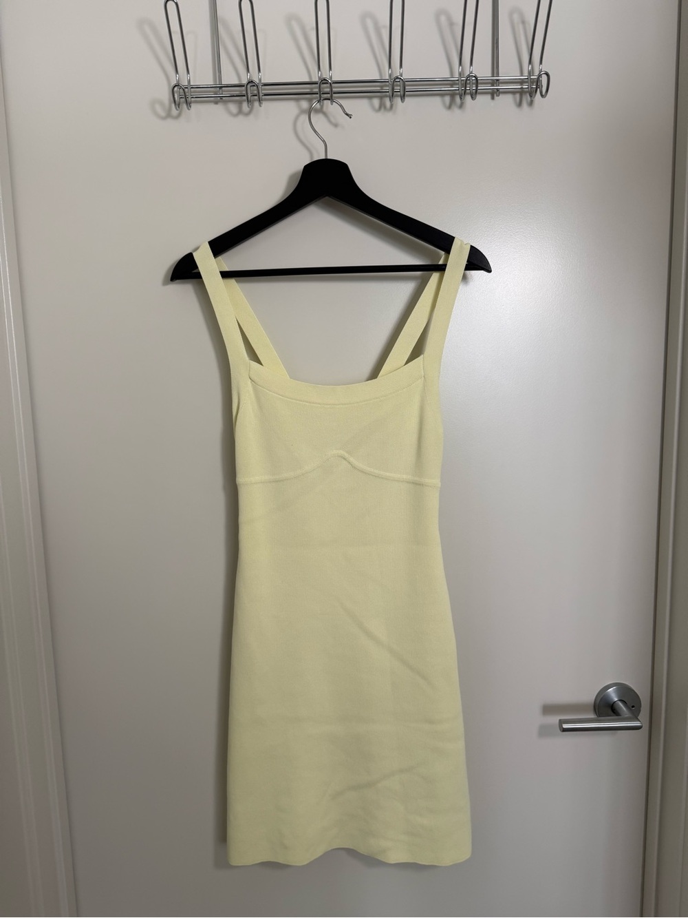 Zara Square-Neck Pale Yellow Dress - Above knee